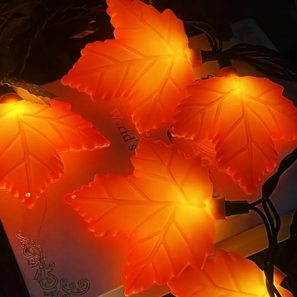 8.5Ft Outdoor Decorations Lights with 10 LED Orange Maple Leaves Light